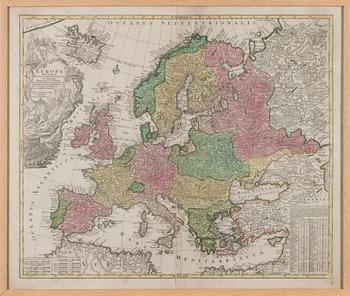 A HAND COLOURED MAP, copper engraving by August Vindel, 1756.
