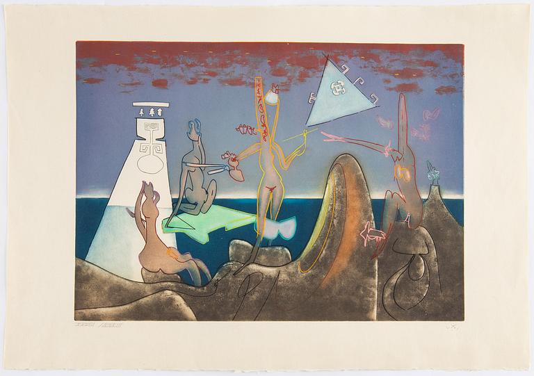 Roberto Matta, portfolio with 9 acquatints in colour (out of 10), 1975, all signed and numbered XXIIIV/XXXII.