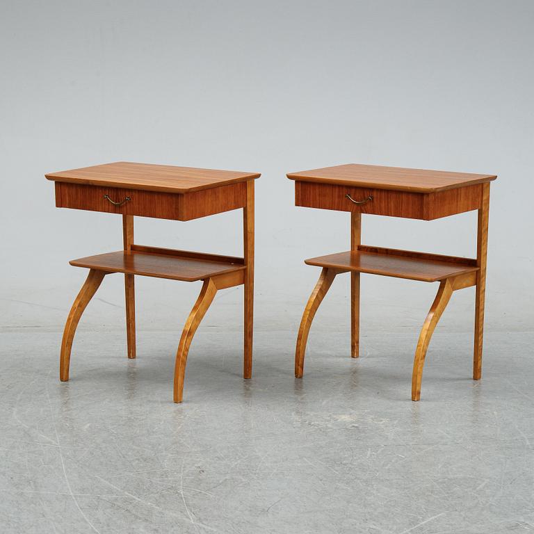 A pair of teak and birch bedside tables, mid 20th Century.