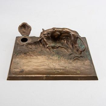 A signed bronze ink-stand.