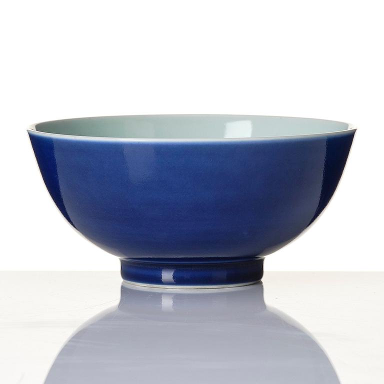 A blue glazed bowl, Qing dynasty with Kangxi mark and of the period (1662-1722).