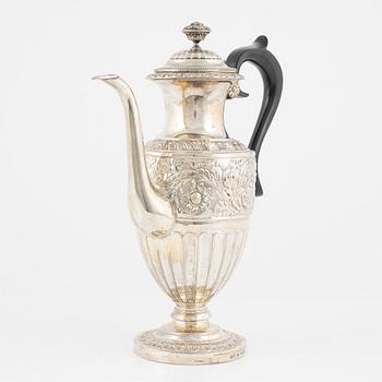 A silver coffee pot by Gustav Möllenborg Stockholm 1836.
