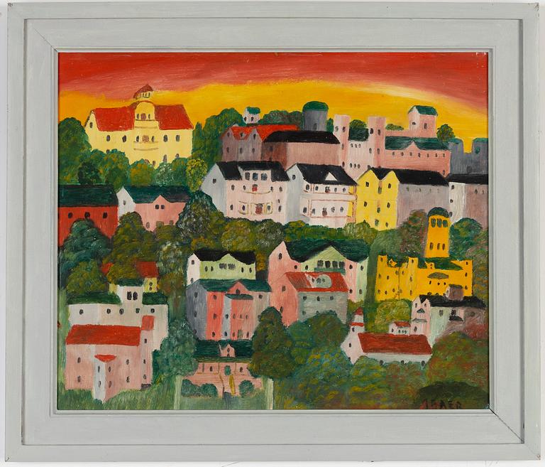 Primus Mortimer Pettersson, olja på pannå, signerad.