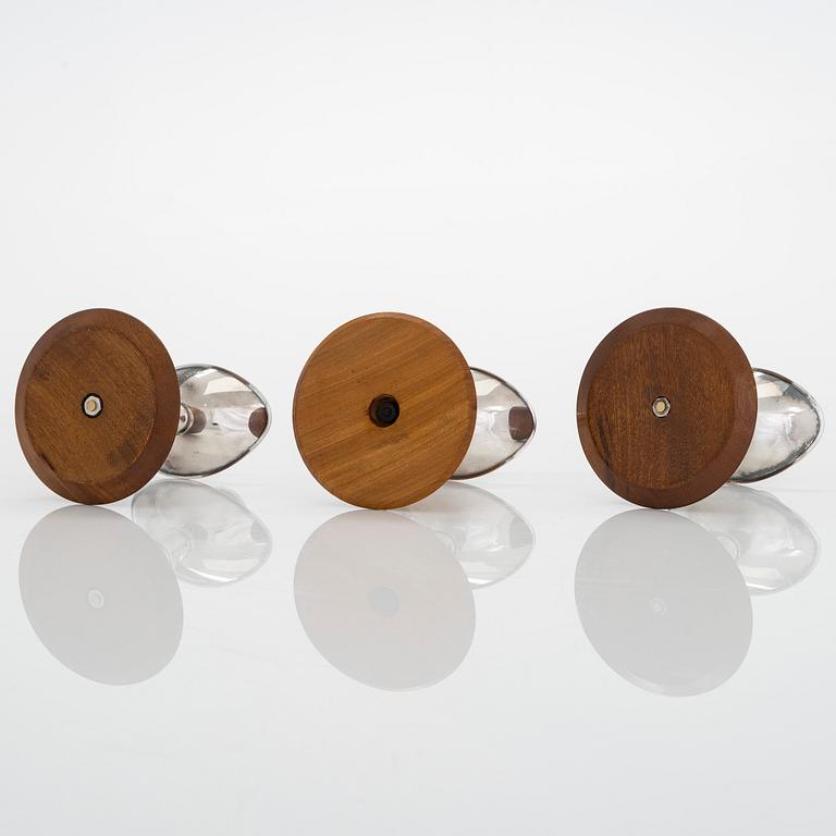 Anna-Greta Eker, Three silver and mahogany candlesticks, Auran Kultaseppä, Turku 1965 and 67.