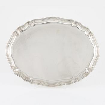 A Rococo style silver tray, Swedish import mark, 20th Century.