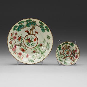80. A set with six dishes and 10 small bowls, late Qing dynasty (1644-1912), four character Chenghua mark in red to base.