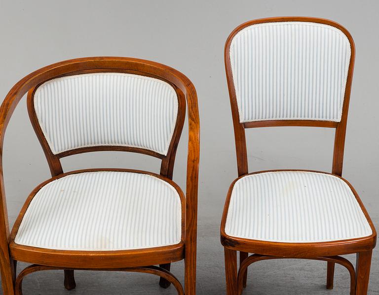 Gustav Siegel, a pair of armchairs, a pair of chairs and a sofa, probably by Jacob & Josef Kohn, Vienna early 1900's.