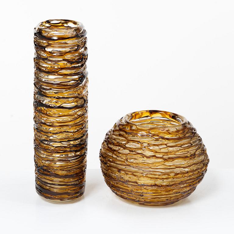 Enrico Camozzo, glas, 3 delar, 1 fat samt 2 vaser, Murano.