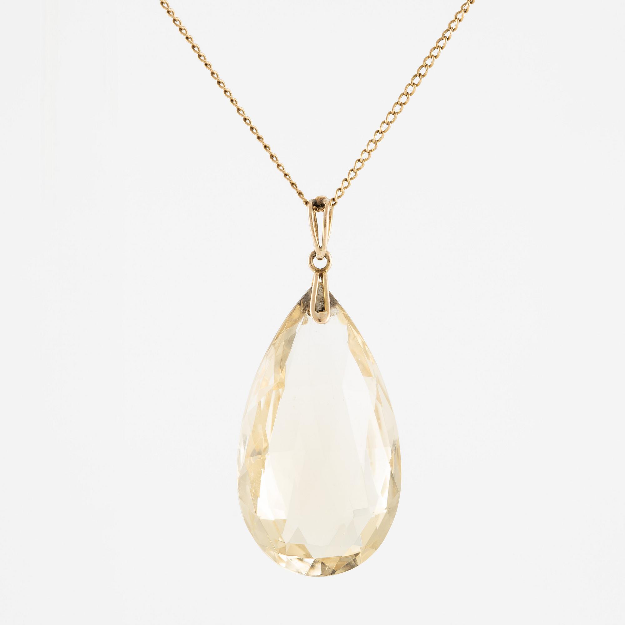 Hänge med kedja, 18K guld med brioletteslipad citrin.