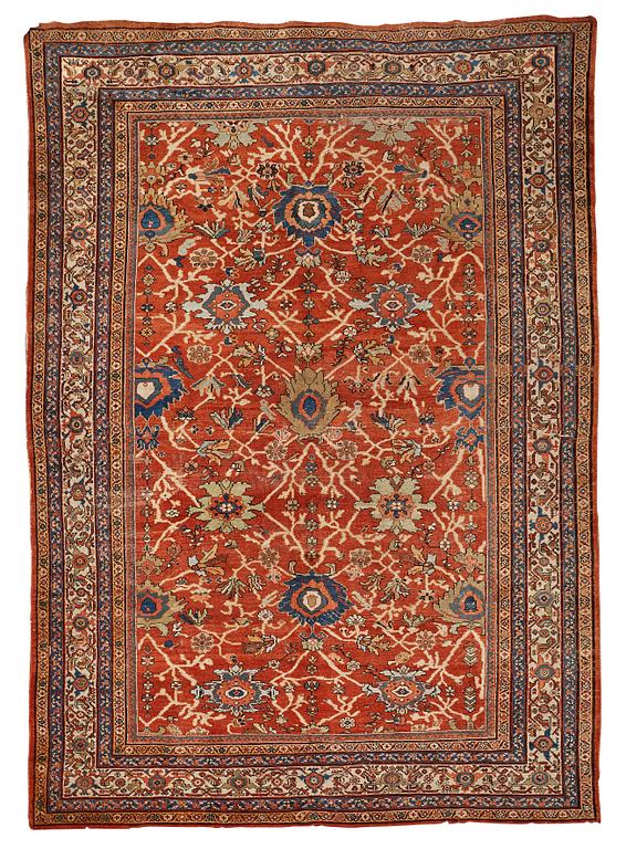 Matta, antik Mahal, Ziegler-mönster, ca 371,5-374,5 x 265-266 cm (samt en kortsida med lite slätväv).
