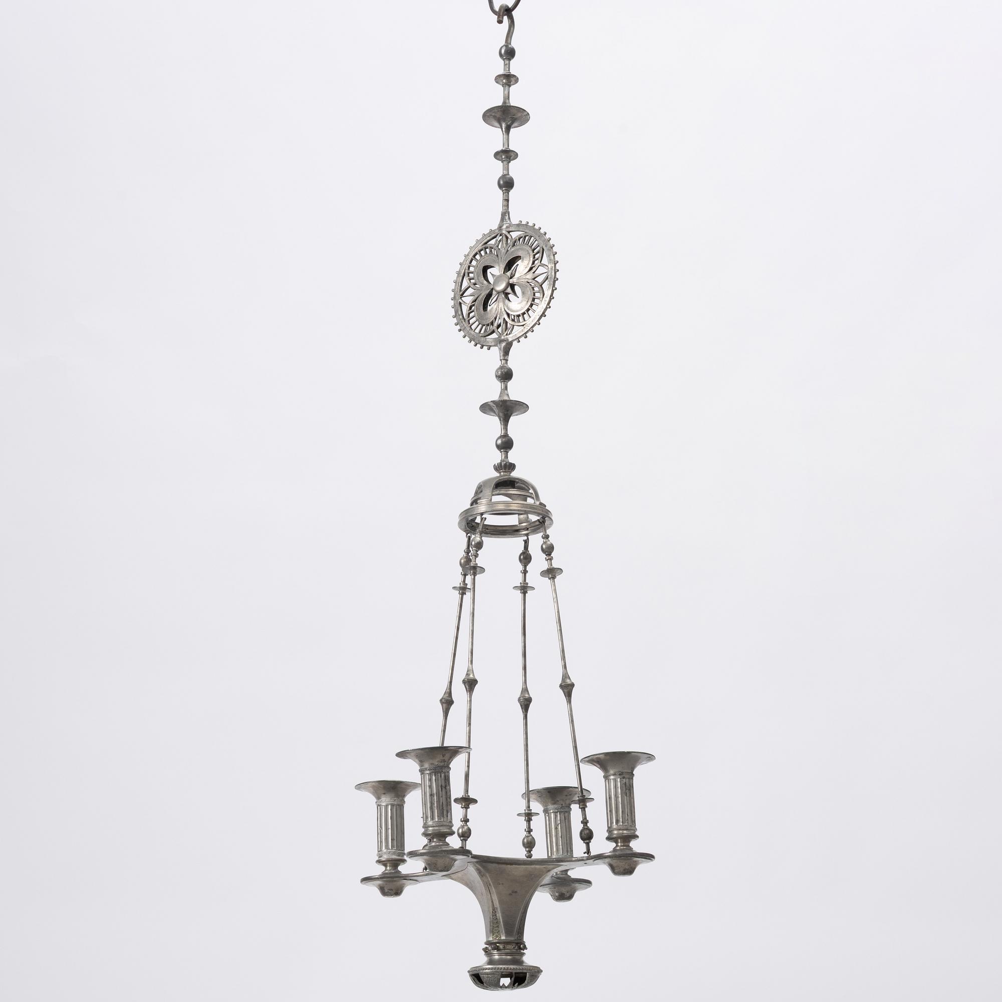 Ferdinand Boberg, a pewter chandelier, Santessons Tenngjuteri, Stockholm 1904.