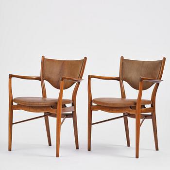 Finn Juhl, a set of four chairs and a pair of armchairs, model "Bo-63" and "Bo-72", Bovirke, Denmark, 1950s-60s.