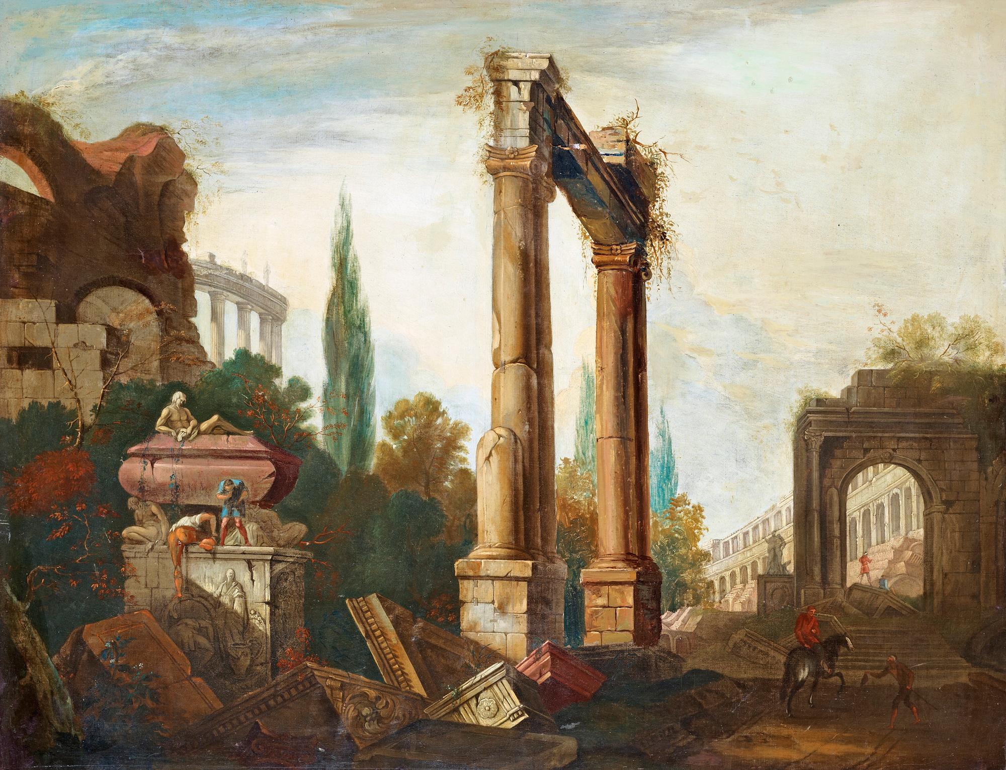 Marco Ricci Hans art, Ruinlandskap med figurstaffage.