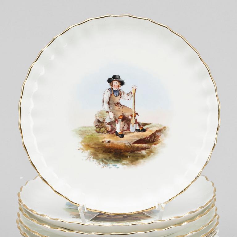 ASSIETTER, 12 st, Flintgods. Rörstrand. "Ett år i Sverige", 1800-tal.