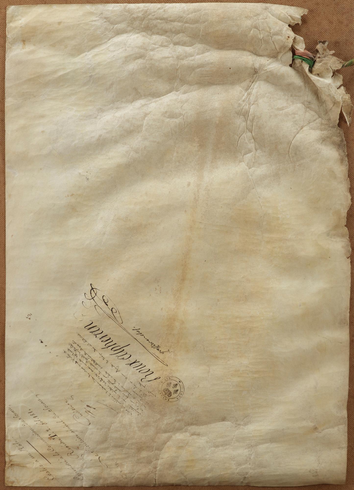 KONFIRMATIONSBREV, på pergament, egenhändigt undertecknat av Konung Ludvig XVIII av Frankrike & Navarre, 1814-1824.