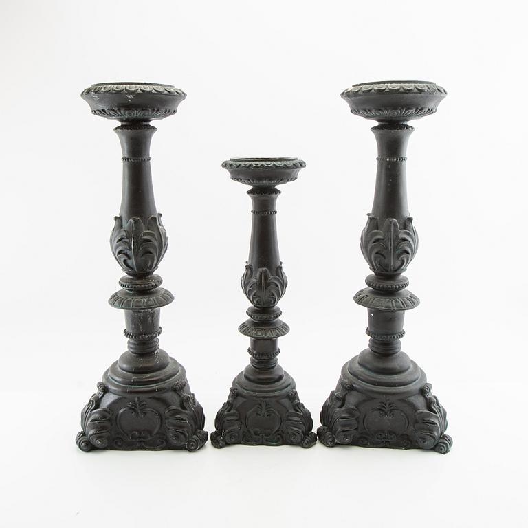Floor candlesticks 3 pcs, second half of the 20th century, art metal.
