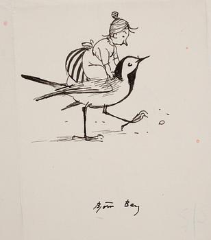 BJÖRN BERG, two ink drawings "Teskedsgumman" signed.