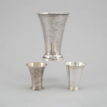 Three Swedish 19th century silver beakers.