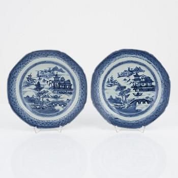 A group of four blue and white porcelain plates,  Qing dynasty, Jiaqing (1796-1820).