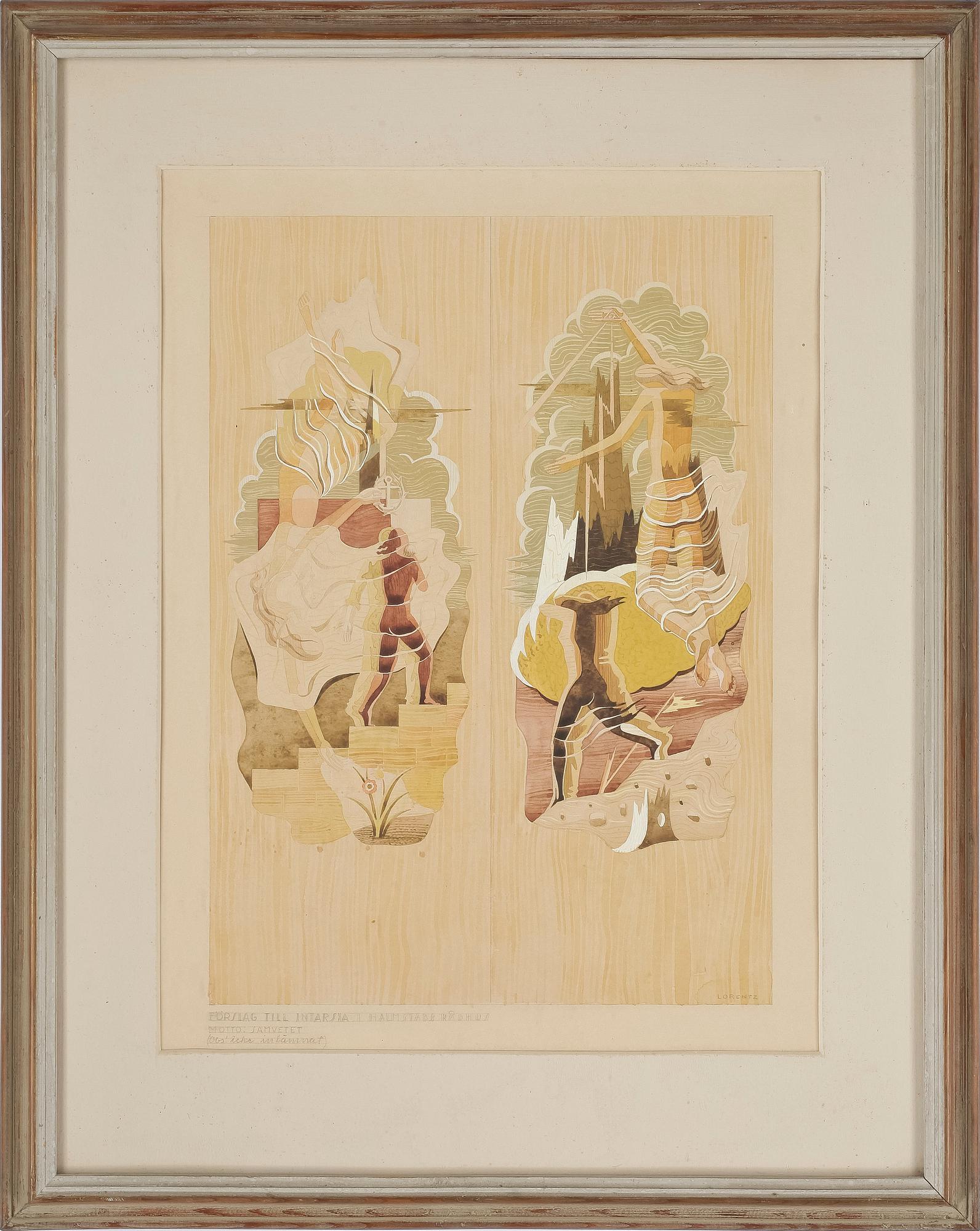 WALDEMAR LORENTZON, blandteknik på papper, signerad.