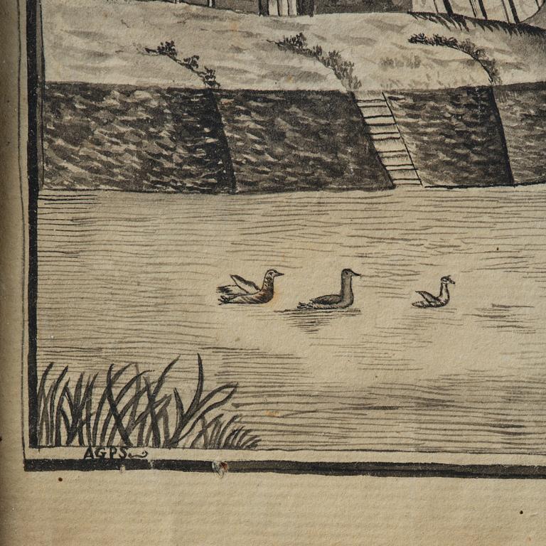 Swedish artist, fisherman in a lake landscape, late 18th century/early 19th century.