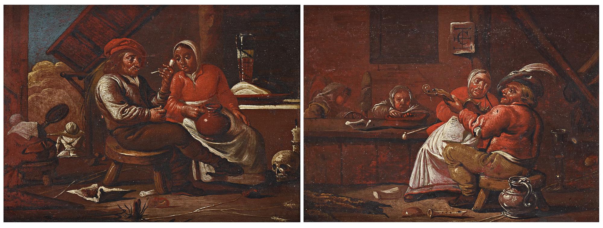 FRANCOIS DUCHATEL, ett par. Olja på pannå, den ena signerad med monogram.