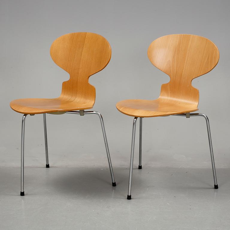 STOLAR, 6 stycken, "Myran", Arne Jacobsen, Fritz Hansen, 1900-talets fjärde kvartal.