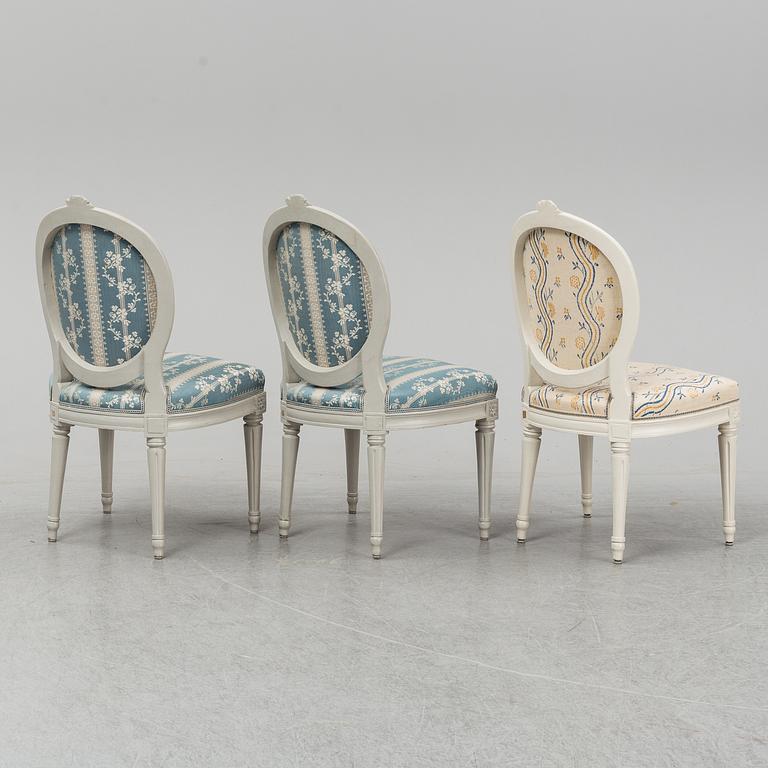 Three Gustavian chairs by Jacob Malmsten (master in Stockholm 1780-1788).