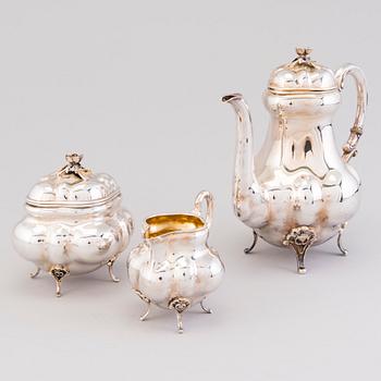 A 3-piece silver coffee set, mark of Emil Hermann, Waldstetten, Germany 1921-1950. Swedish import marks.