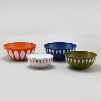 Four 1950/60s bowls in enameled metal from the Cathrine collection, designed by Grete Prytz Kittelsen for Cathrineholm.