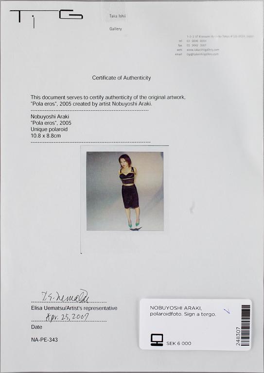 NOBUYOSHI ARAKI, polaroidfoto. Sign a tergo.