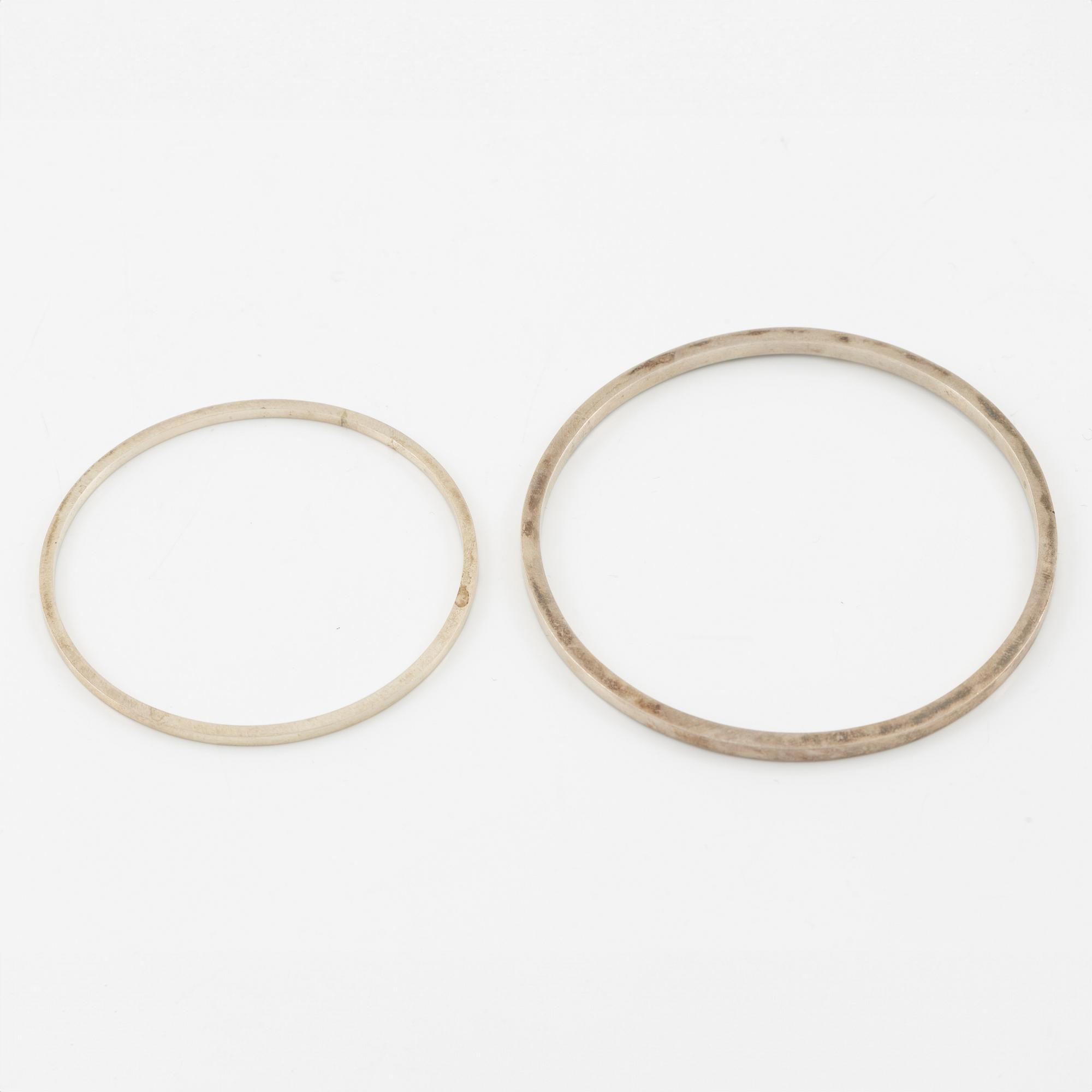 Lars Arby, five arm rings, sterling silver, Gothenburg 1963, 1966 and 1967.