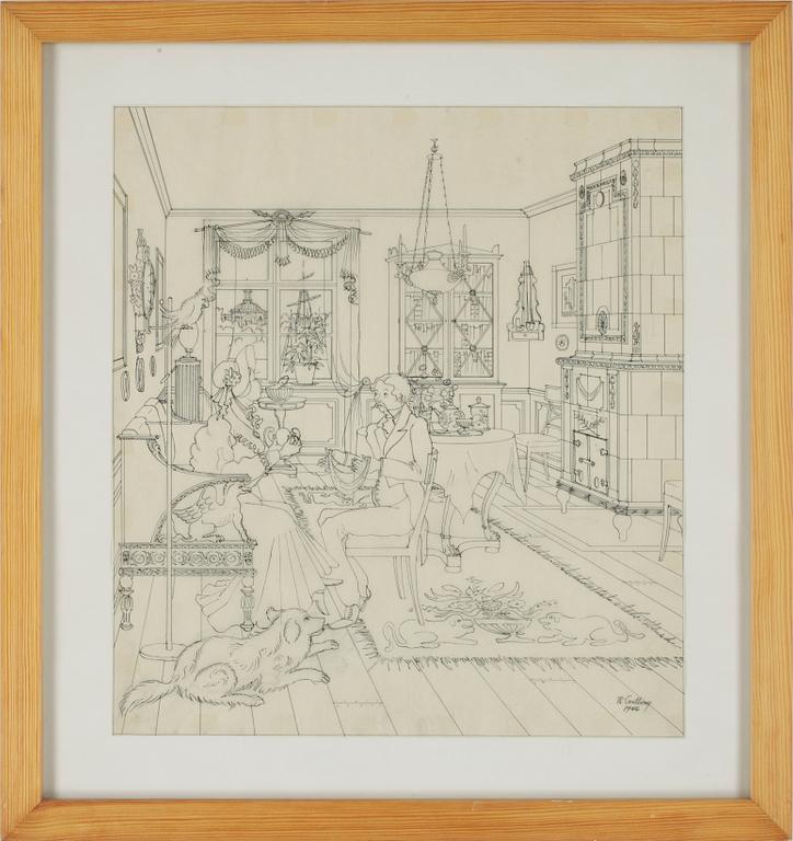 RUDOLF CARLBORG, 9 st, tuschteckningar, sign.