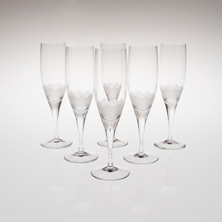 CHAMPAGNEGLAS, 6 st, "Lotus", Richard Latham Studio-Linie, Rosenthal, 1980-tal.