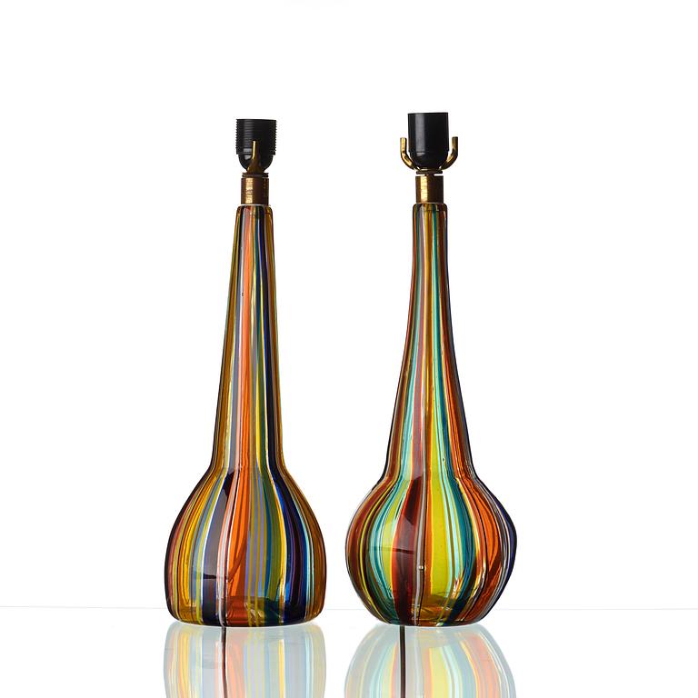 BAROVIER & TOSO, bordslampor, 2 st, snarlika, Murano, Italien 1950-60-tal.