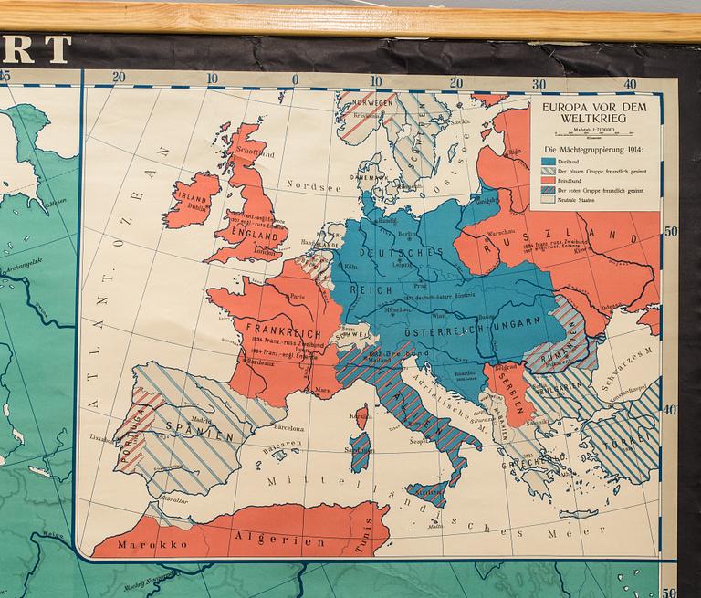 A SCHOOL MAP "Europe 19th century",Norstedts Skolavdeling Stockholm. Mid 20th century. ".