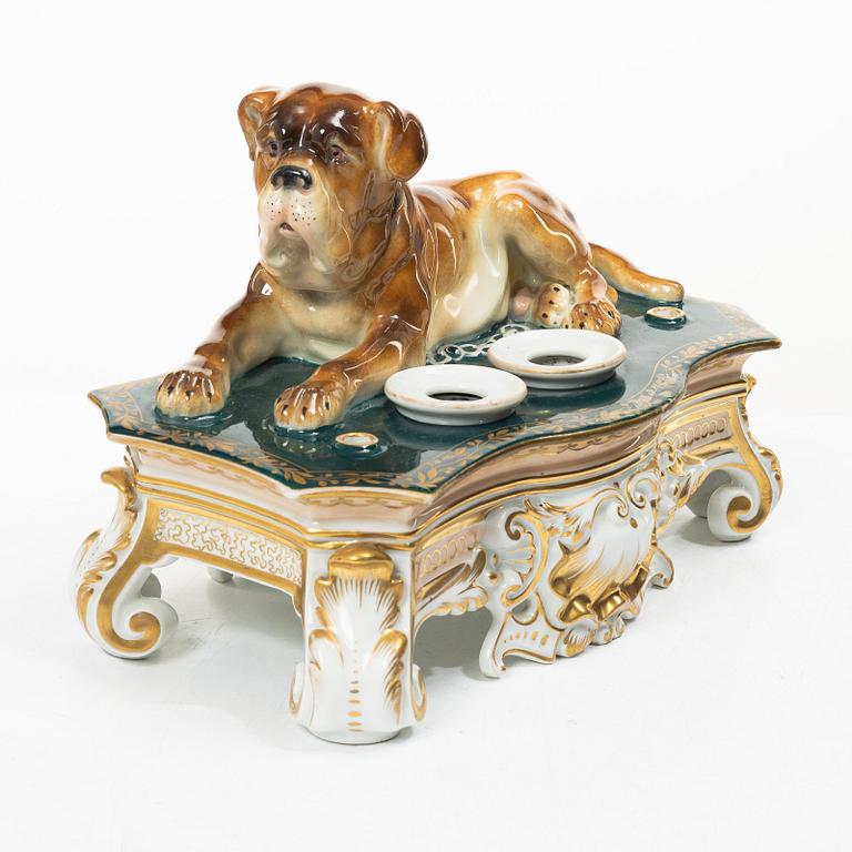 A German Carl Teichert Meissenstadt porcelain desk stand, 1882-1929.