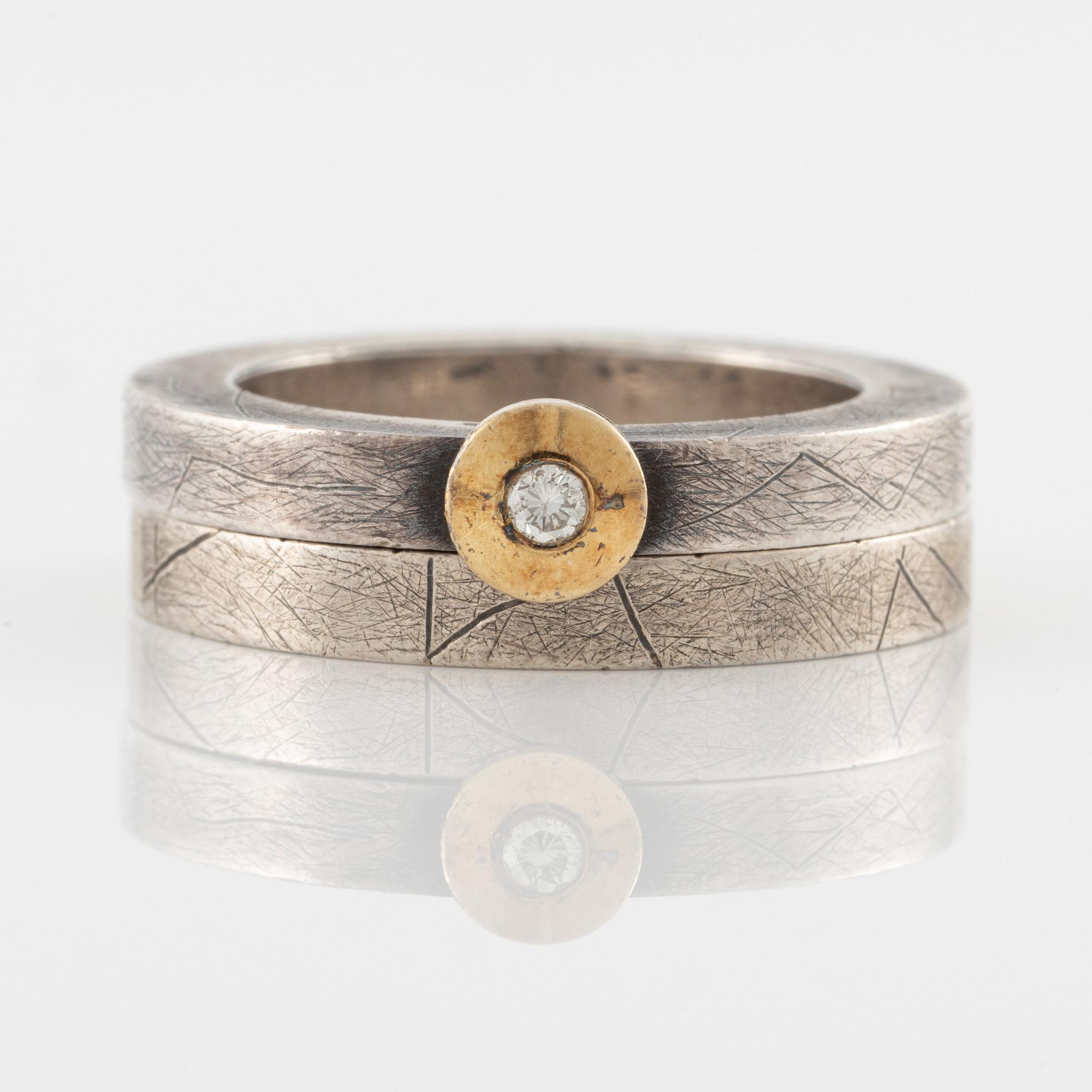 Pia Rauff, two rings in sterling silver set with a round brilliant-cut diamond.
