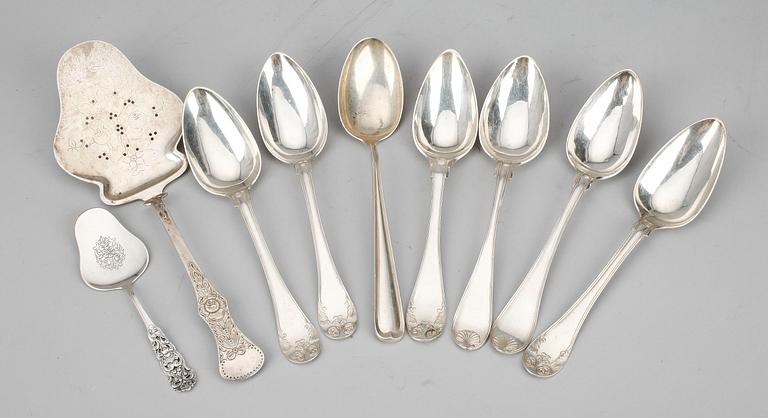 PART SILVER, 9 delar, bla Gustaf Theodor Folcker, 1800/1900-tal.