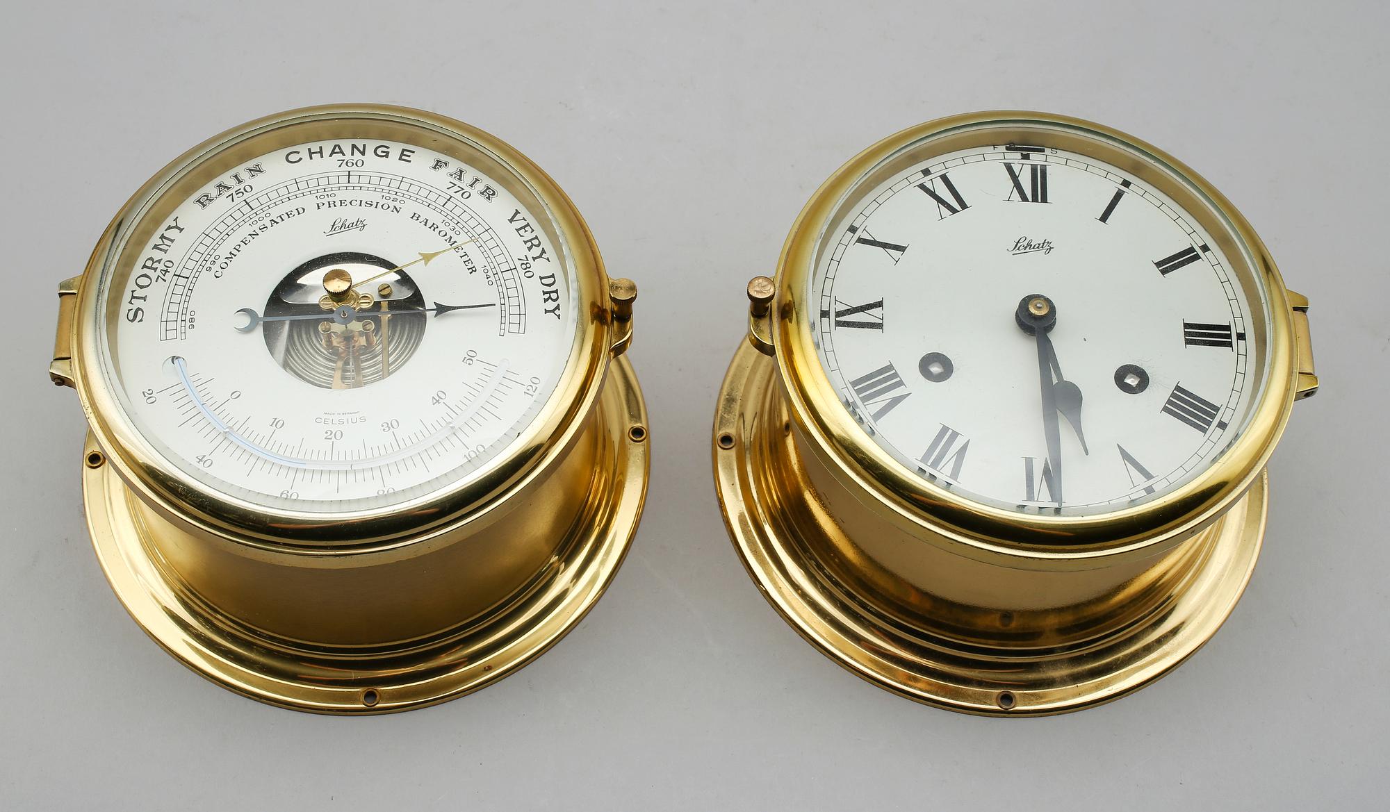 BAROMETER OCH SKEPPSKLOCKA, mässing, Schatz, 1900-tal.