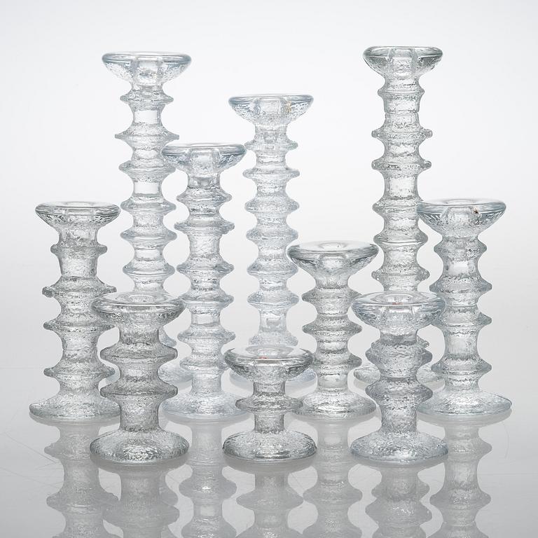 Timo Sarpaneva, A 10-piece set of "Festivo" glass candlesticks for Iittala.