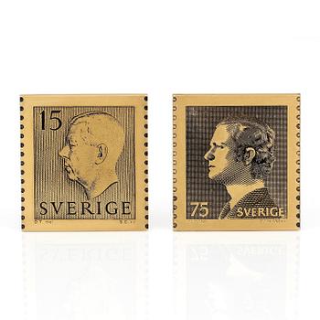 JETONGER, 2 st, 18 k guld, Vikt ca 54 g.