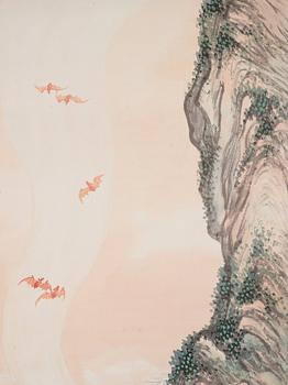 A Chinese scroll painting, signed Huang Zhouyuan with dedication to Na Wufu, 1930s.