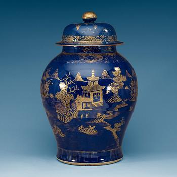 1787. A large powder blue jar with cover, Qing dynasty, Qianlong (1736-95).