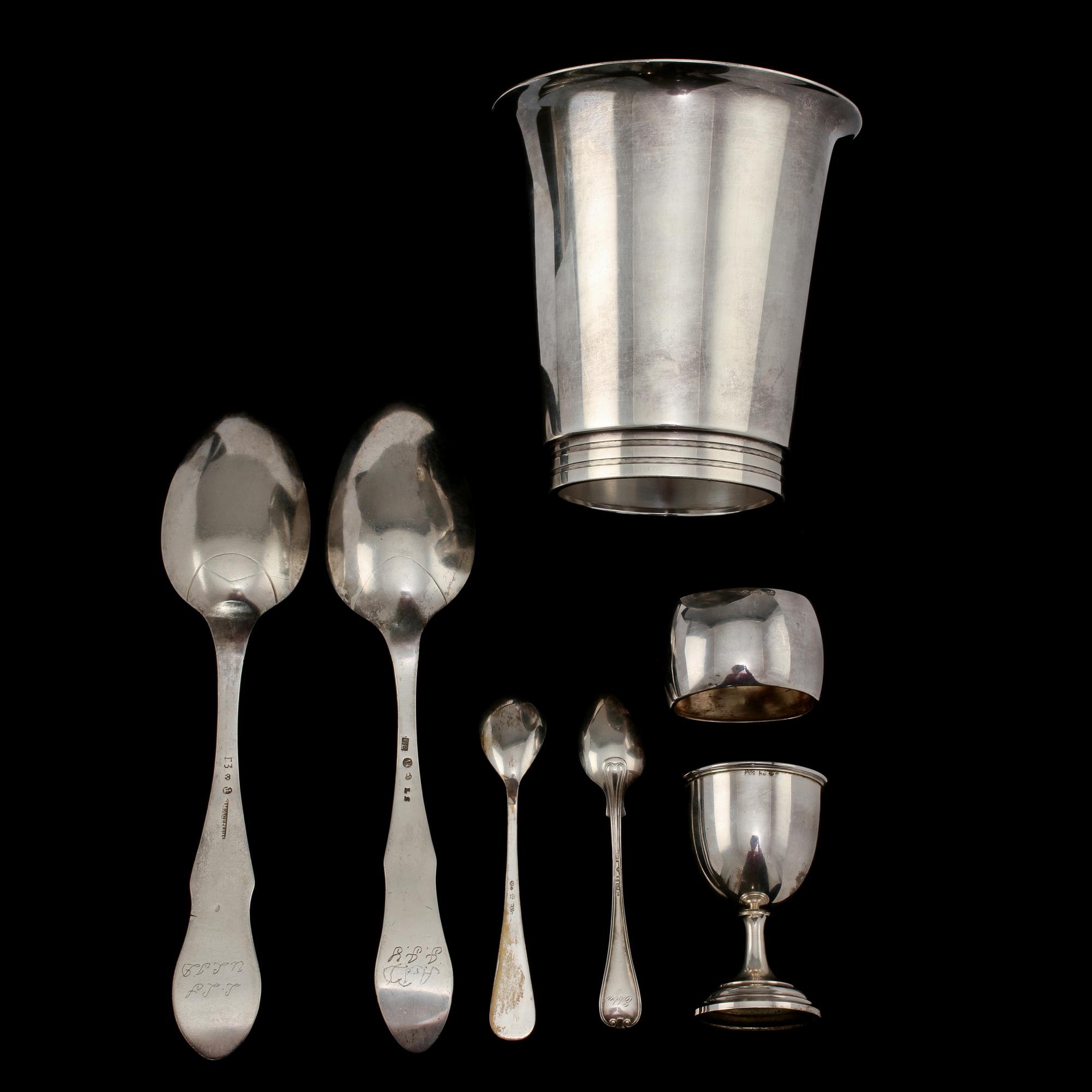 PARTI SILVER, 7 delar, silver, 1800/1900-tal. Vikt 345 g.