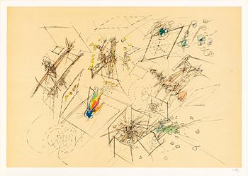 Roberto Matta, Svit med 5 färglitografier, 1976-77, samtliga signerade med blyerts 27/100, tryckta av Mourlot, Paris.