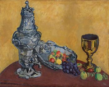 691. Hilding Linnqvist, Stilleben med samovar och frukter.