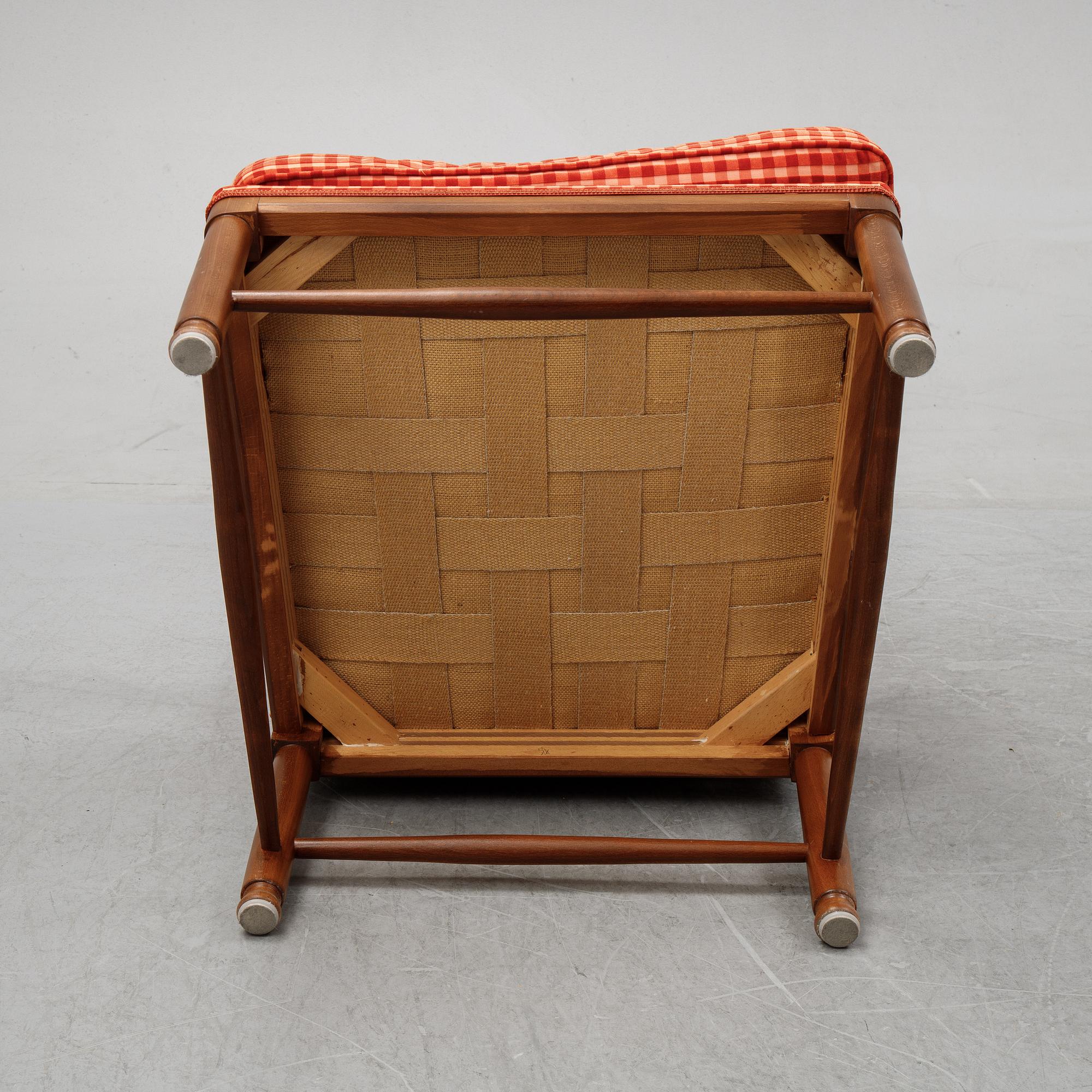 A pair of Gustavian style armchairs with one stool, second half of the 20th Century.