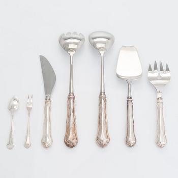 Serving cutlery and coffee spoons, 24 pcs, silver, 'Chippendale', Finnish hallmarks 1972-2000.