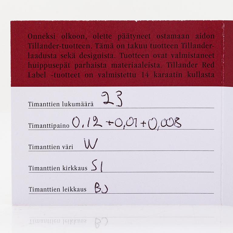 Tillander "Red Label" sormus, 14K valkokultaa, timantteja yht. noin 0.31 ct. Helsinki 2017.